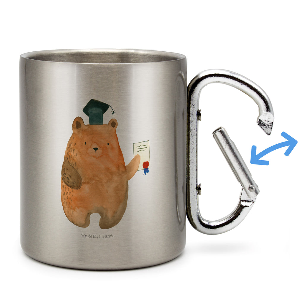 Edelstahlbecher Prüfungsbär Edelstahltasse, Karabiner, Edelstahlbecher, Outdoor, Camping, Tasse, Becher, Bär, Teddy, Teddybär, Abitur, Prüfungen, Prüfung bestanden, Abschluss, Zeugnis, Abschlusszeugnis