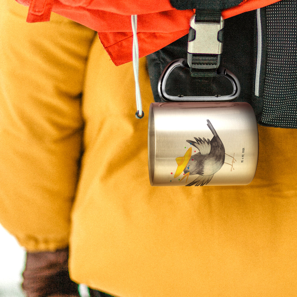 Edelstahlbecher Rabe mit Sombrero Edelstahltasse, Karabiner, Edelstahlbecher, Outdoor, Camping, Tasse, Becher, Tiermotive, Gute Laune, lustige Sprüche, Tiere, Rabe, Vogel, Vögel, Spruch positiv, fröhlich sein, glücklich sein, Glück Spruch, froh, Elster, Motivation