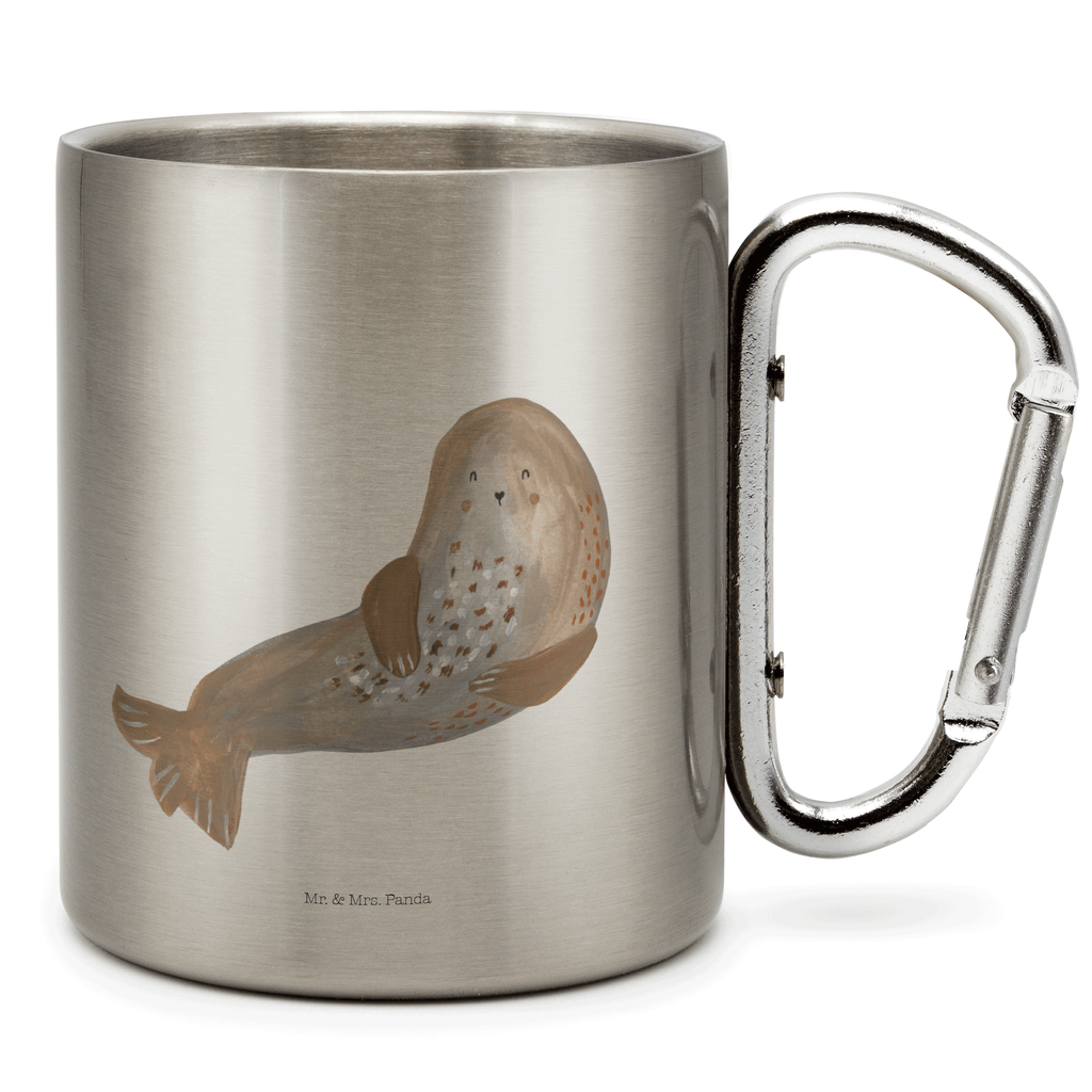 Edelstahlbecher Robbe lachend Edelstahltasse, Karabiner, Edelstahlbecher, Outdoor, Camping, Tasse, Becher, Tiermotive, Gute Laune, lustige Sprüche, Tiere, Robbe, Robben, Seehund, Strand, Meerestier, Ostsee, Nordsee