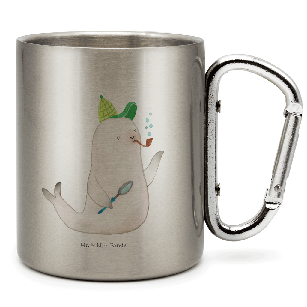 Edelstahlbecher Robbe Sherlock Edelstahltasse, Karabiner, Edelstahlbecher, Outdoor, Camping, Tasse, Becher, Tiermotive, Gute Laune, lustige Sprüche, Tiere