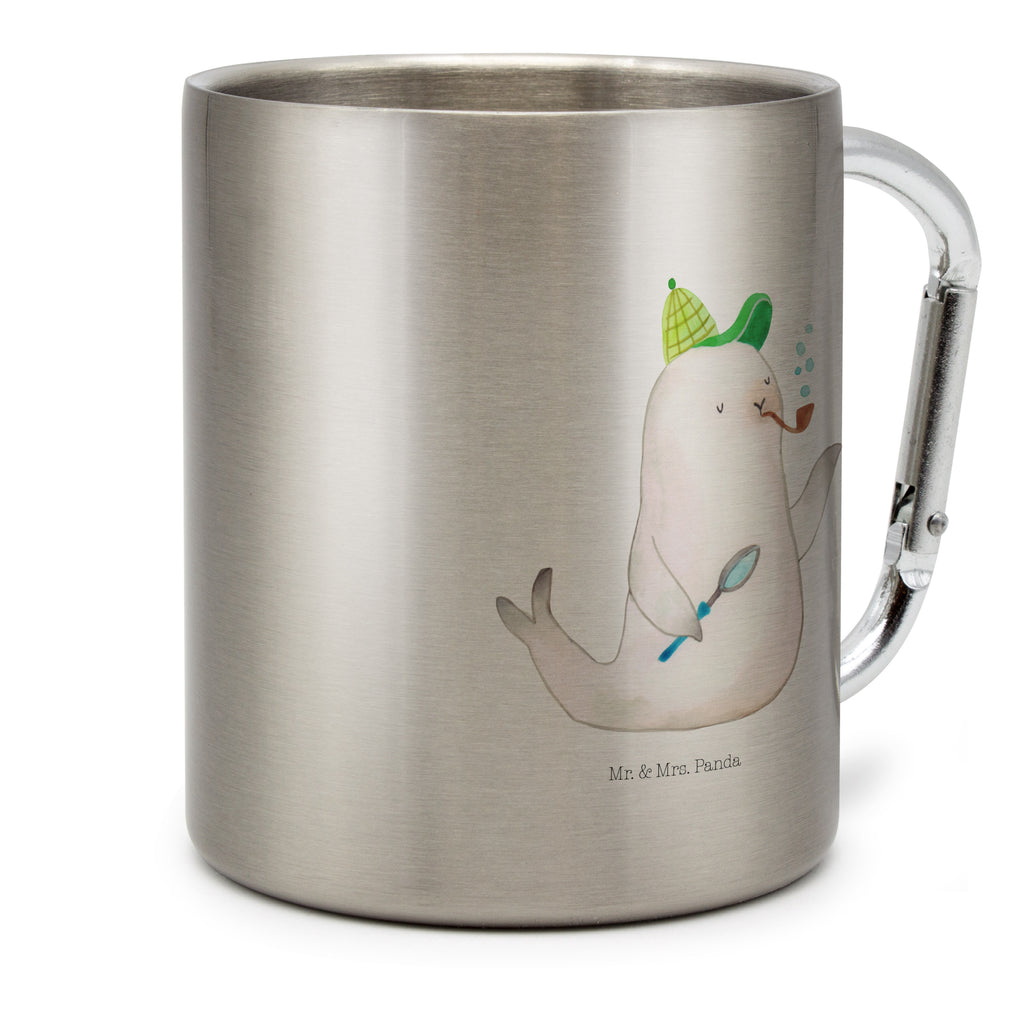 Edelstahlbecher Robbe Sherlock Edelstahltasse, Karabiner, Edelstahlbecher, Outdoor, Camping, Tasse, Becher, Tiermotive, Gute Laune, lustige Sprüche, Tiere