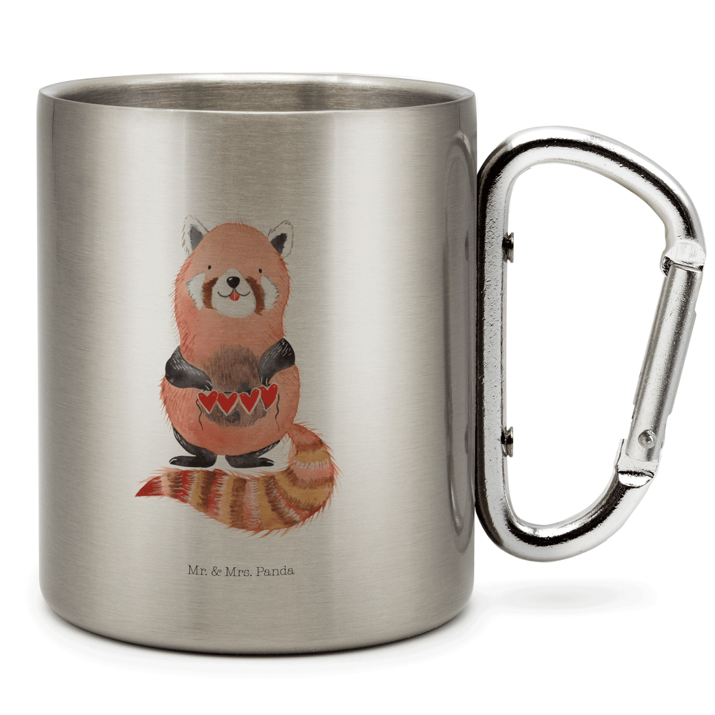 Edelstahlbecher Roter Panda Edelstahltasse, Karabiner, Edelstahlbecher, Outdoor, Camping, Tasse, Becher, Tiermotive, Gute Laune, lustige Sprüche, Tiere, Panda, Liebe, Rot, Herz, Liebling, Lieblingsmensch