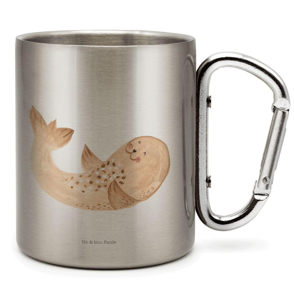 Edelstahlbecher Robbe liegend Edelstahltasse, Karabiner, Edelstahlbecher, Outdoor, Camping, Tasse, Becher, Tiermotive, Gute Laune, lustige Sprüche, Tiere, Robbe, Robben, Seehund, Strand, Meerestier, Ostsee, Nordsee, Lachen, Freude
