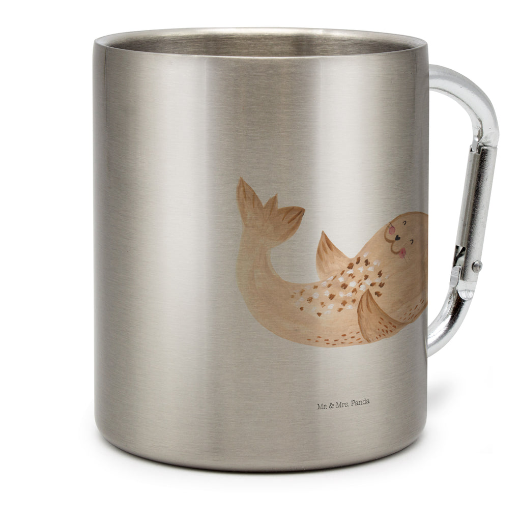 Edelstahlbecher Robbe liegend Edelstahltasse, Karabiner, Edelstahlbecher, Outdoor, Camping, Tasse, Becher, Tiermotive, Gute Laune, lustige Sprüche, Tiere, Robbe, Robben, Seehund, Strand, Meerestier, Ostsee, Nordsee, Lachen, Freude