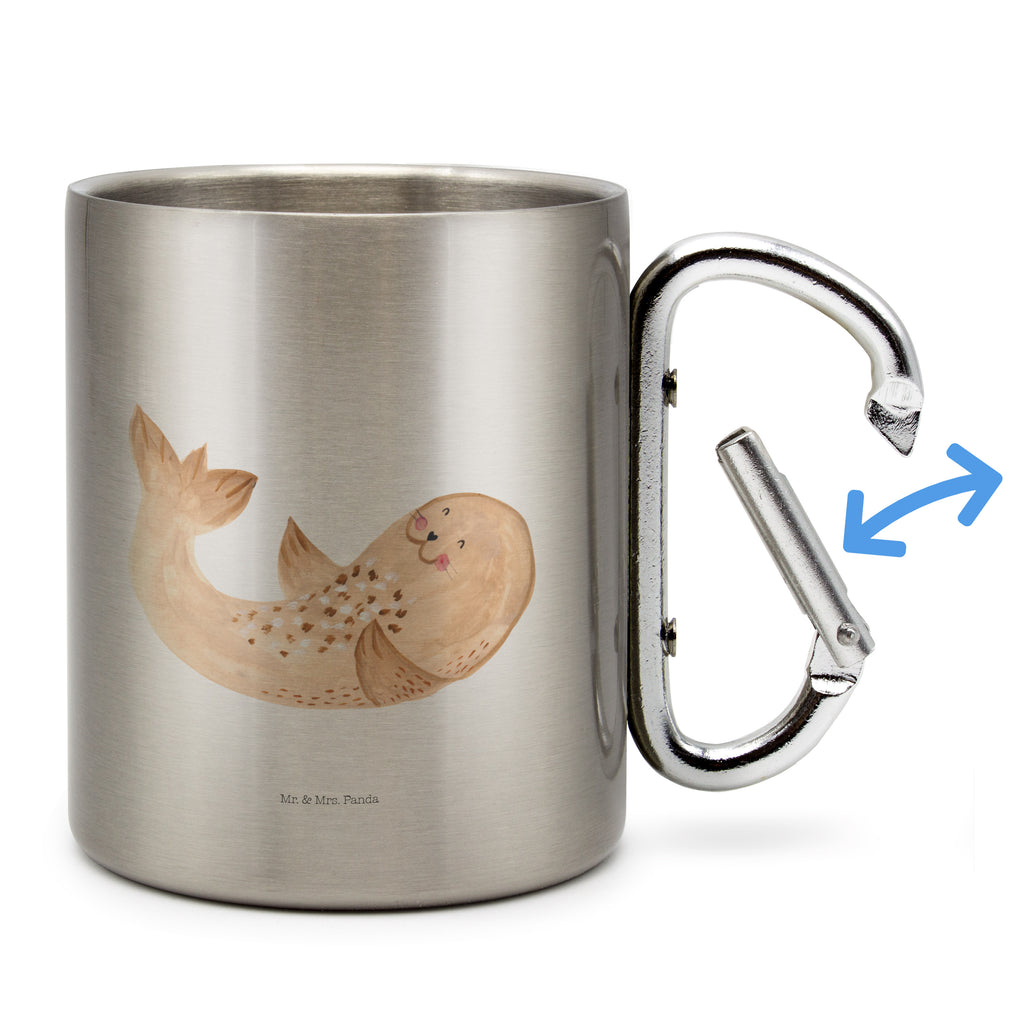 Edelstahlbecher Robbe liegend Edelstahltasse, Karabiner, Edelstahlbecher, Outdoor, Camping, Tasse, Becher, Tiermotive, Gute Laune, lustige Sprüche, Tiere, Robbe, Robben, Seehund, Strand, Meerestier, Ostsee, Nordsee, Lachen, Freude