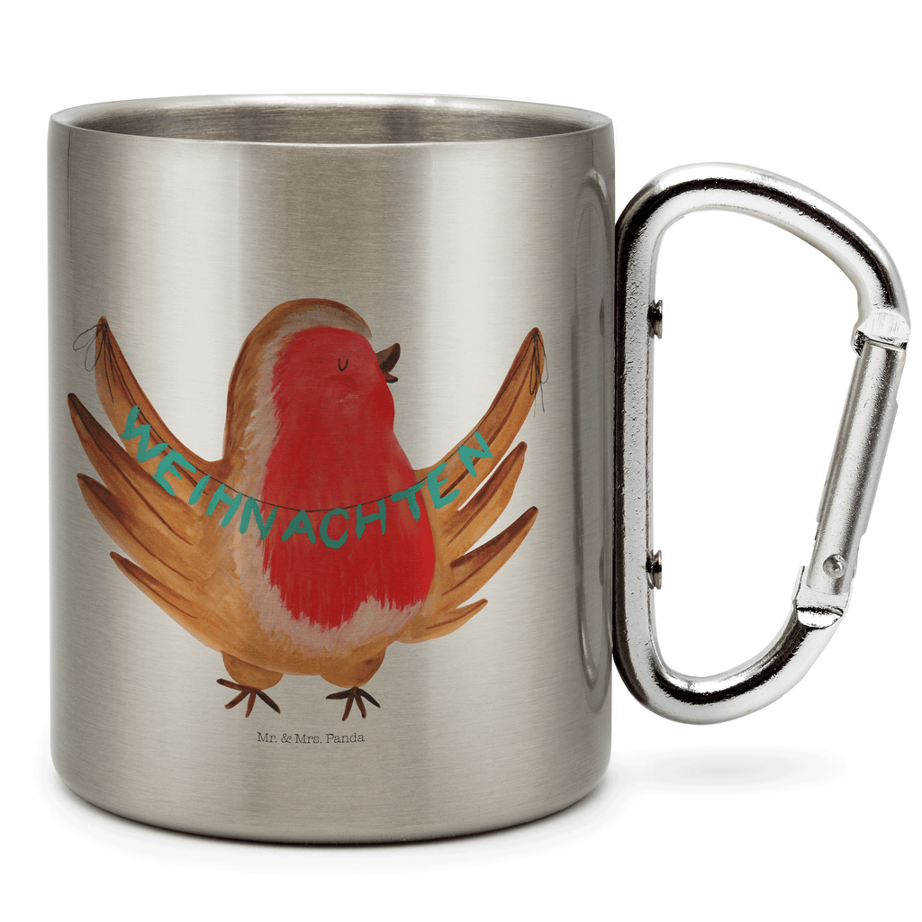 Edelstahlbecher Rotkehlchen Weihnachten Edelstahltasse, Karabiner, Edelstahlbecher, Outdoor, Camping, Tasse, Becher, Winter, Weihnachten, Weihnachtsdeko, Nikolaus, Advent, Heiligabend, Wintermotiv, Frohe Weihnachten, Weihnachtsmotiv, Weihnachtsgruß, Vogel, xmas