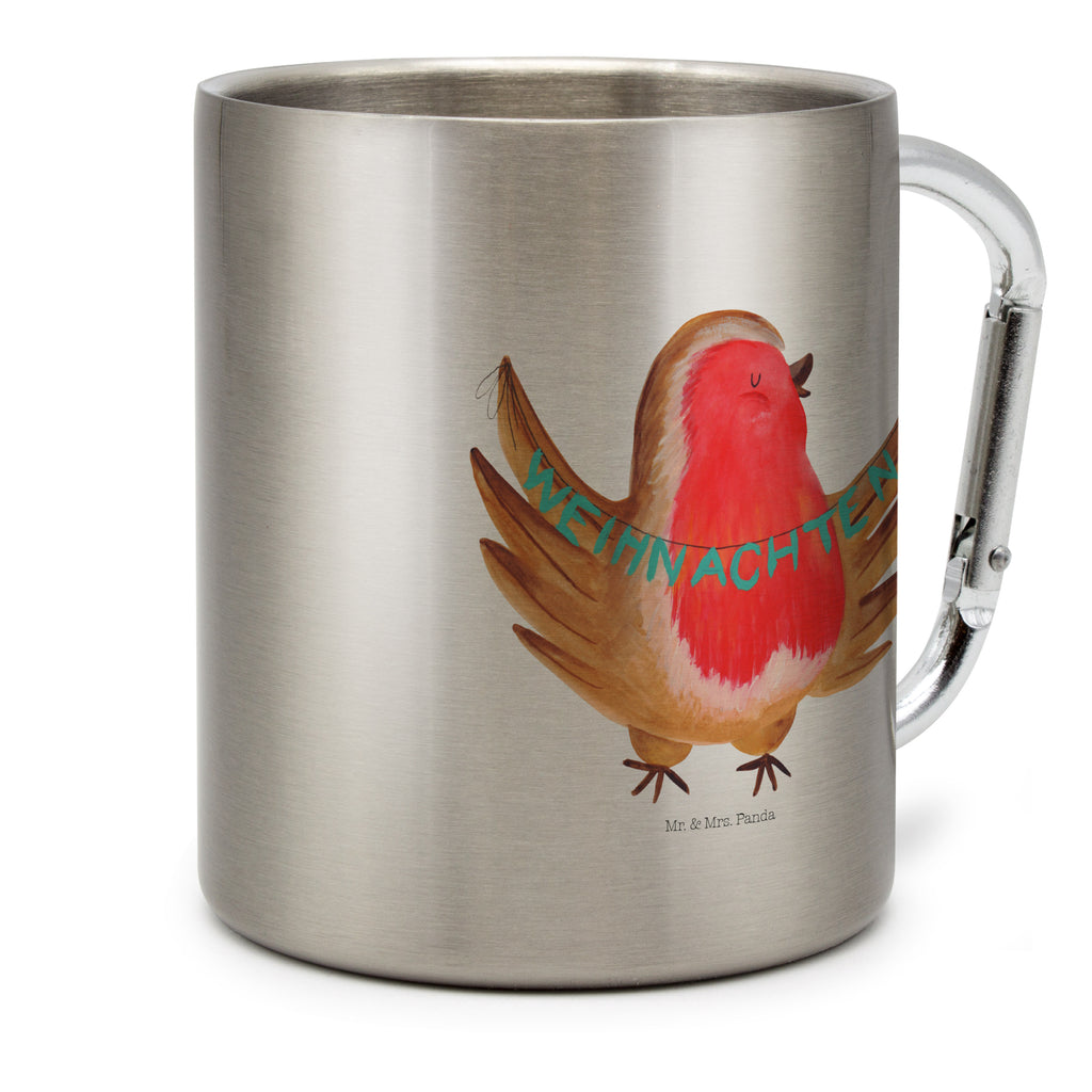 Edelstahlbecher Rotkehlchen Weihnachten Edelstahltasse, Karabiner, Edelstahlbecher, Outdoor, Camping, Tasse, Becher, Winter, Weihnachten, Weihnachtsdeko, Nikolaus, Advent, Heiligabend, Wintermotiv, Frohe Weihnachten, Weihnachtsmotiv, Weihnachtsgruß, Vogel, xmas