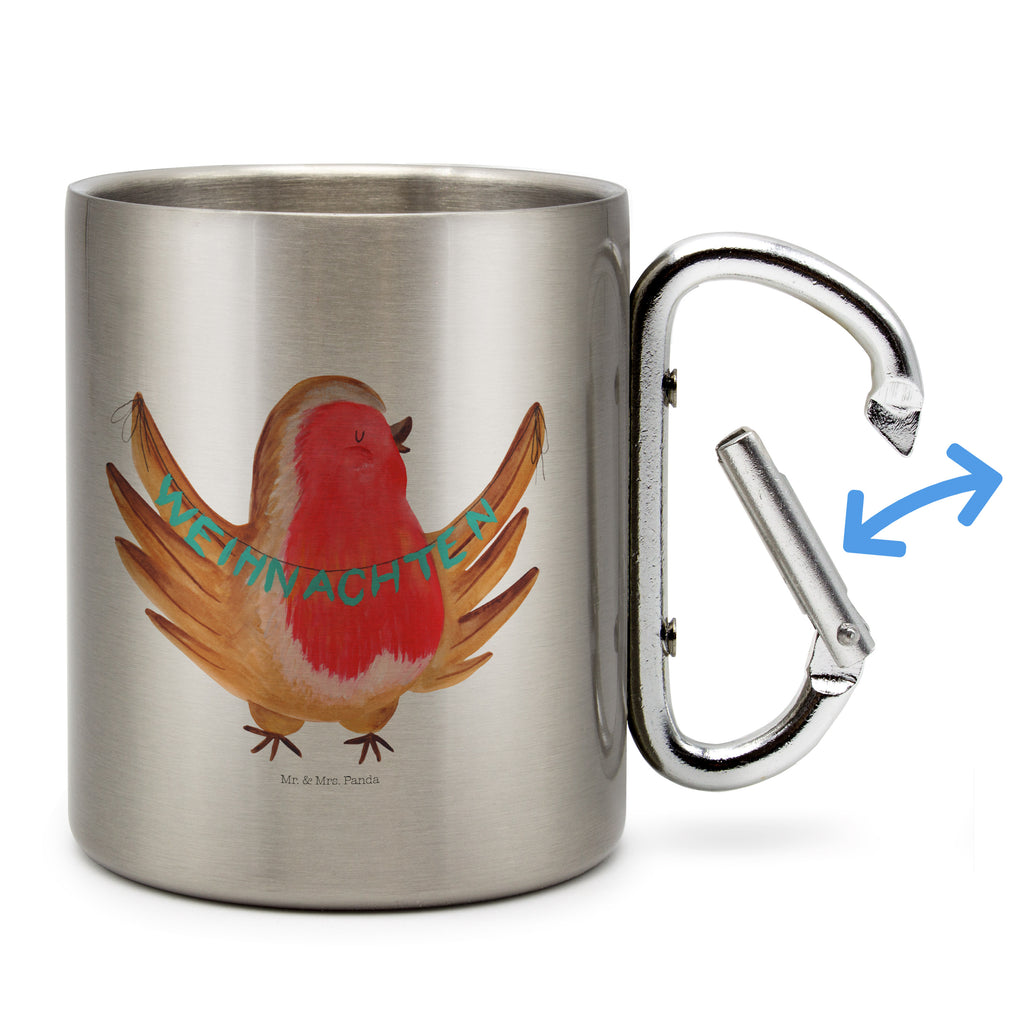 Edelstahlbecher Rotkehlchen Weihnachten Edelstahltasse, Karabiner, Edelstahlbecher, Outdoor, Camping, Tasse, Becher, Winter, Weihnachten, Weihnachtsdeko, Nikolaus, Advent, Heiligabend, Wintermotiv, Frohe Weihnachten, Weihnachtsmotiv, Weihnachtsgruß, Vogel, xmas