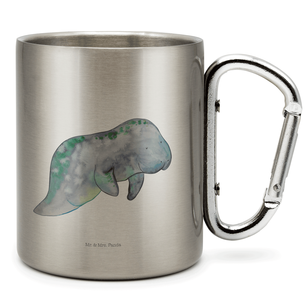Edelstahlbecher Seekuh chillt Edelstahltasse, Karabiner, Edelstahlbecher, Outdoor, Camping, Tasse, Becher, Meerestiere, Meer, Urlaub, Seekuh, Seekühe, Diät, Abnehmen, Zucker, Diätwahn, Essen, Süßigkeiten