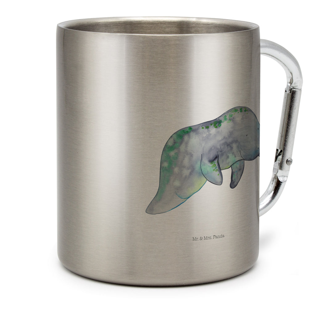 Edelstahlbecher Seekuh chillt Edelstahltasse, Karabiner, Edelstahlbecher, Outdoor, Camping, Tasse, Becher, Meerestiere, Meer, Urlaub, Seekuh, Seekühe, Diät, Abnehmen, Zucker, Diätwahn, Essen, Süßigkeiten
