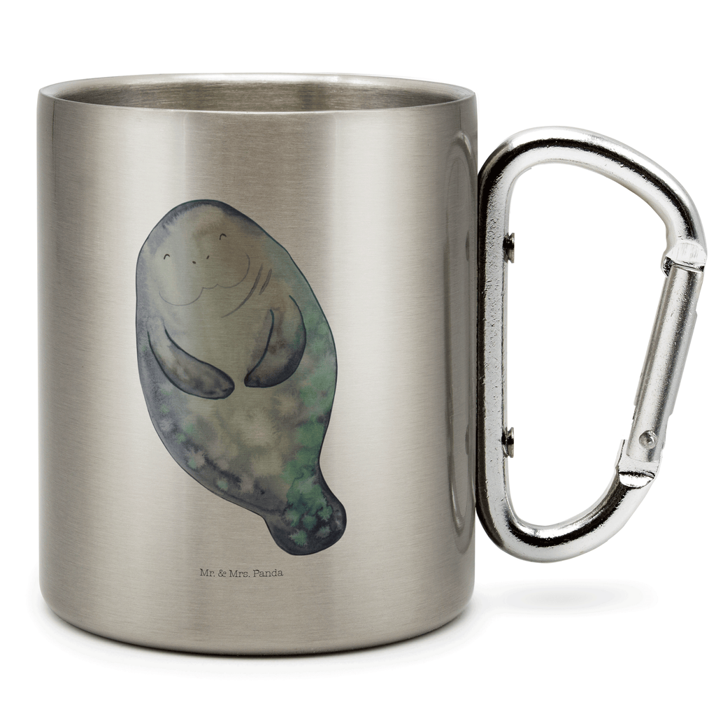 Edelstahlbecher Seekuh happy Edelstahltasse, Karabiner, Edelstahlbecher, Outdoor, Camping, Tasse, Becher, Meerestiere, Meer, Urlaub, Seekuh, Seekühe, Selbstliebe, Respekt, Neuanfang, Neustart, Achtsamkeit, Zufrieden, Liebeskummer, Freundin