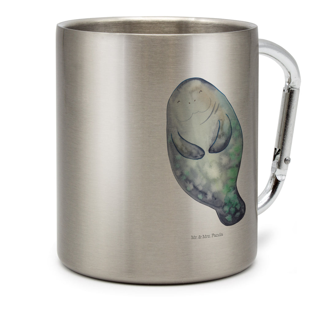 Edelstahlbecher Seekuh happy Edelstahltasse, Karabiner, Edelstahlbecher, Outdoor, Camping, Tasse, Becher, Meerestiere, Meer, Urlaub, Seekuh, Seekühe, Selbstliebe, Respekt, Neuanfang, Neustart, Achtsamkeit, Zufrieden, Liebeskummer, Freundin