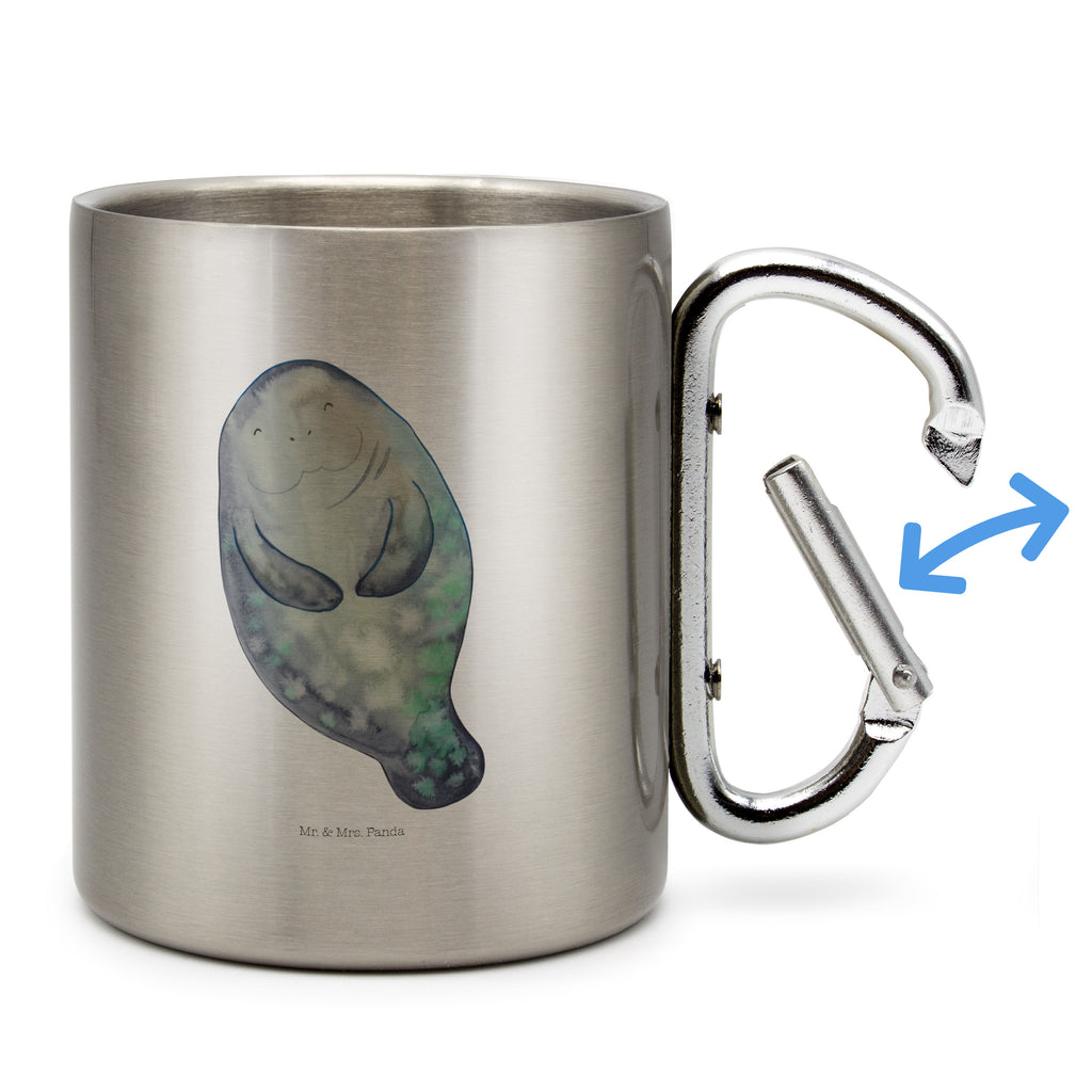Edelstahlbecher Seekuh happy Edelstahltasse, Karabiner, Edelstahlbecher, Outdoor, Camping, Tasse, Becher, Meerestiere, Meer, Urlaub, Seekuh, Seekühe, Selbstliebe, Respekt, Neuanfang, Neustart, Achtsamkeit, Zufrieden, Liebeskummer, Freundin