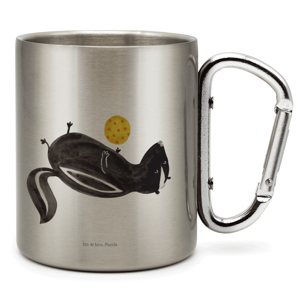 Edelstahlbecher Stinktier Ball Edelstahltasse, Karabiner, Edelstahlbecher, Outdoor, Camping, Tasse, Becher, Stinktier, Skunk, Wildtier, Raubtier, Stinker, Stinki, verspielt, Weisheit
