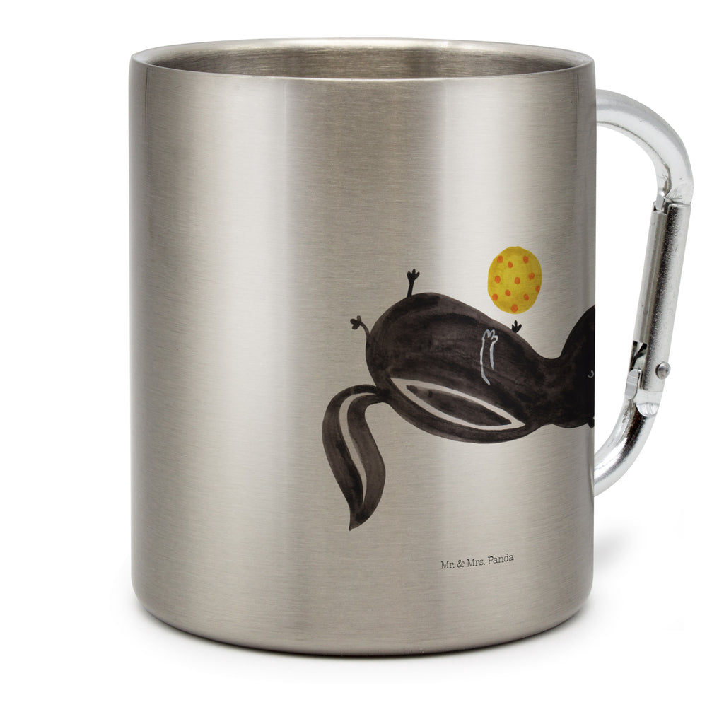 Edelstahlbecher Stinktier Ball Edelstahltasse, Karabiner, Edelstahlbecher, Outdoor, Camping, Tasse, Becher, Stinktier, Skunk, Wildtier, Raubtier, Stinker, Stinki, verspielt, Weisheit