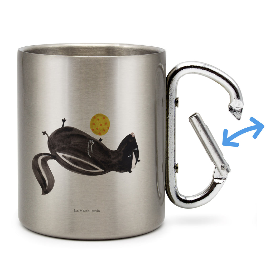 Edelstahlbecher Stinktier Ball Edelstahltasse, Karabiner, Edelstahlbecher, Outdoor, Camping, Tasse, Becher, Stinktier, Skunk, Wildtier, Raubtier, Stinker, Stinki, verspielt, Weisheit