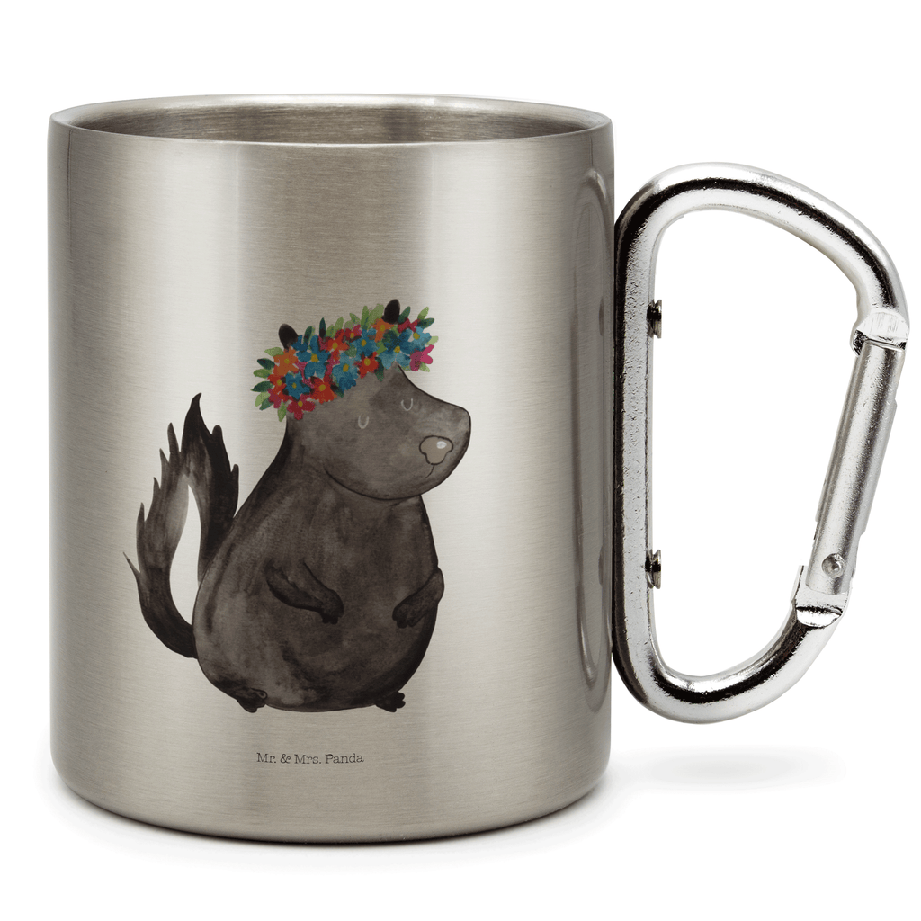Edelstahlbecher Stinktier Blumenmaedchen Edelstahltasse, Karabiner, Edelstahlbecher, Outdoor, Camping, Tasse, Becher, Stinktier, Skunk, Wildtier, Raubtier, Stinker, Stinki, Yoga, Namaste, Lebe, Liebe, Lache