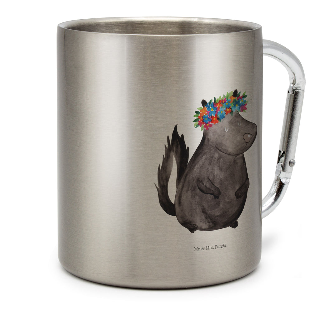 Edelstahlbecher Stinktier Blumenmaedchen Edelstahltasse, Karabiner, Edelstahlbecher, Outdoor, Camping, Tasse, Becher, Stinktier, Skunk, Wildtier, Raubtier, Stinker, Stinki, Yoga, Namaste, Lebe, Liebe, Lache