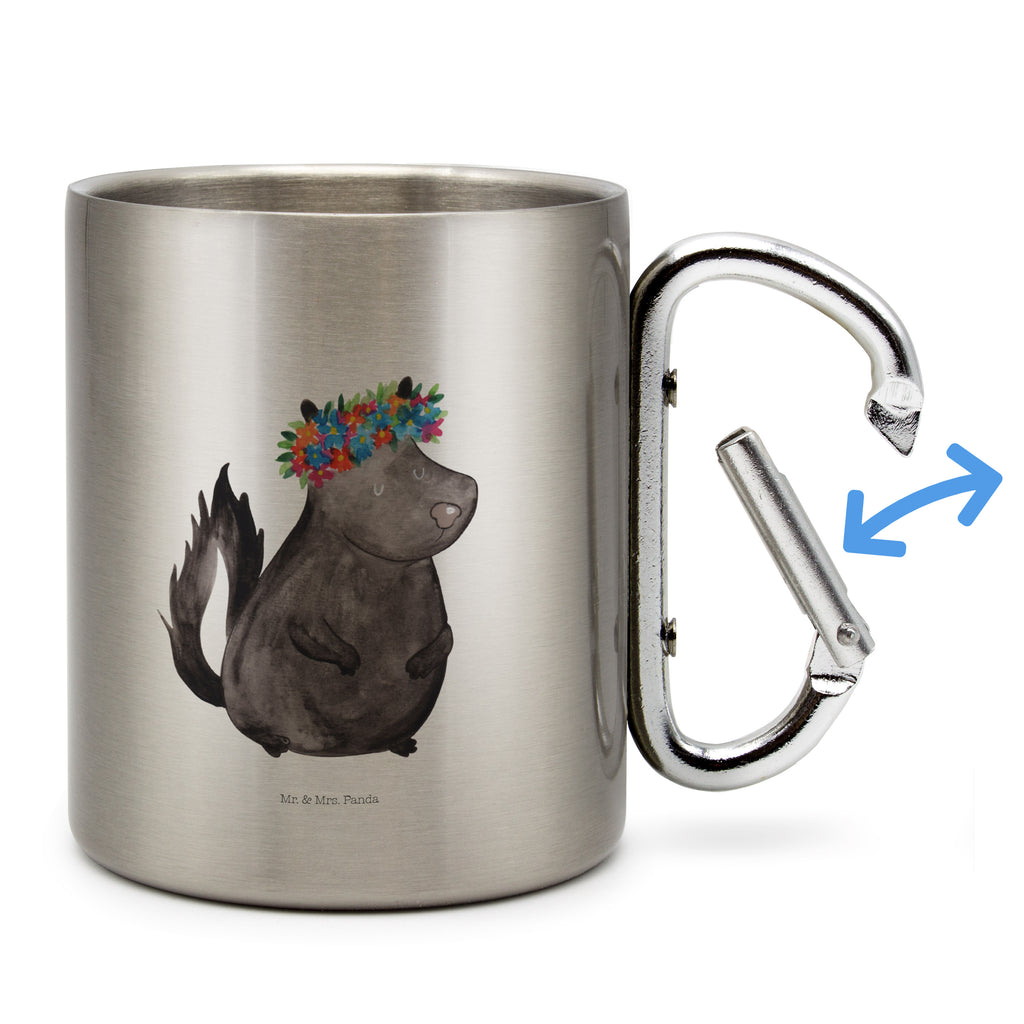 Edelstahlbecher Stinktier Blumenmaedchen Edelstahltasse, Karabiner, Edelstahlbecher, Outdoor, Camping, Tasse, Becher, Stinktier, Skunk, Wildtier, Raubtier, Stinker, Stinki, Yoga, Namaste, Lebe, Liebe, Lache