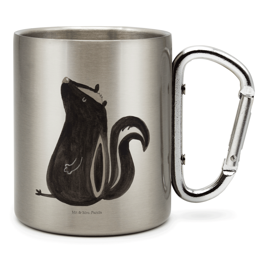 Edelstahlbecher Stinktier sitzend Edelstahltasse, Karabiner, Edelstahlbecher, Outdoor, Camping, Tasse, Becher, Stinktier, Skunk, Wildtier, Raubtier, Stinker, Stinki, Spruch, Büro, Recht, Besserwisser