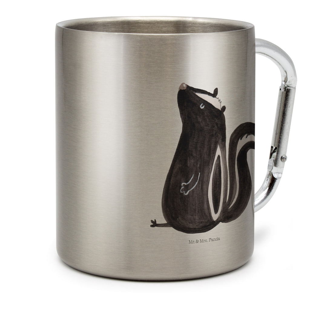 Edelstahlbecher Stinktier sitzend Edelstahltasse, Karabiner, Edelstahlbecher, Outdoor, Camping, Tasse, Becher, Stinktier, Skunk, Wildtier, Raubtier, Stinker, Stinki, Spruch, Büro, Recht, Besserwisser
