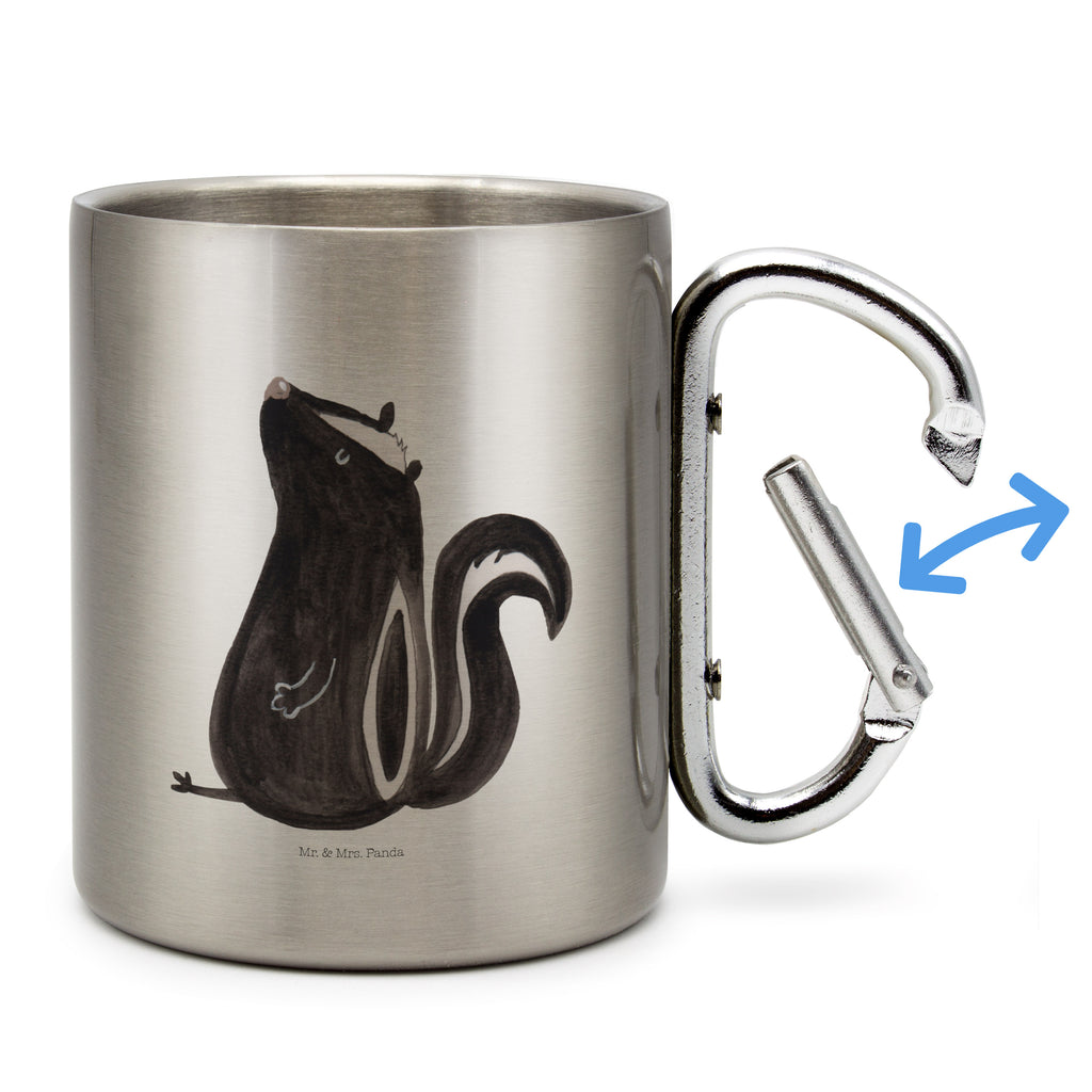Edelstahlbecher Stinktier sitzend Edelstahltasse, Karabiner, Edelstahlbecher, Outdoor, Camping, Tasse, Becher, Stinktier, Skunk, Wildtier, Raubtier, Stinker, Stinki, Spruch, Büro, Recht, Besserwisser