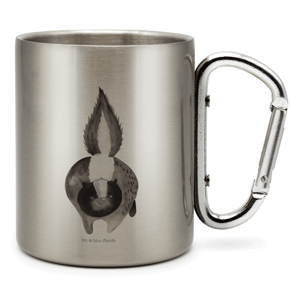 Edelstahlbecher Stinktier Angriff Edelstahltasse, Karabiner, Edelstahlbecher, Outdoor, Camping, Tasse, Becher, Stinktier, Skunk, Wildtier, Raubtier, Stinker, Stinki, wütend, Drohung