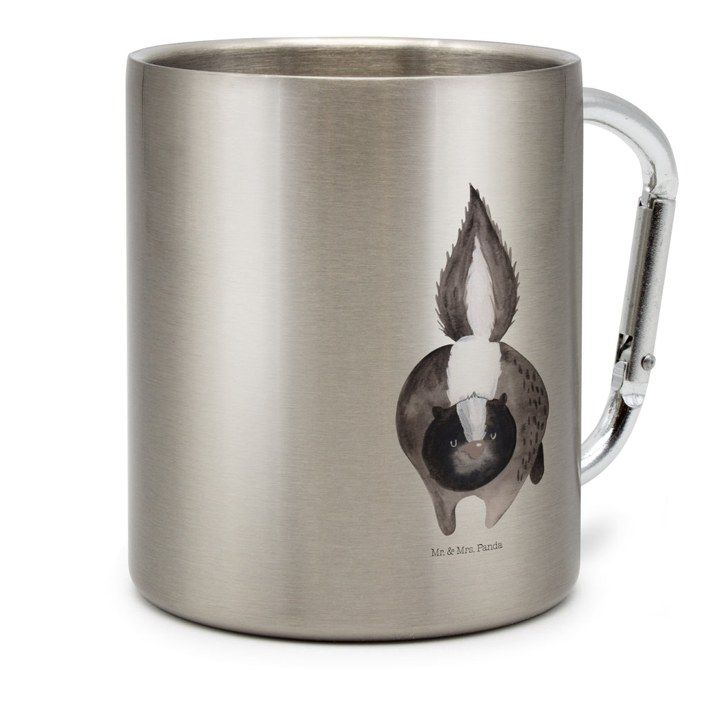 Edelstahlbecher Stinktier Angriff Edelstahltasse, Karabiner, Edelstahlbecher, Outdoor, Camping, Tasse, Becher, Stinktier, Skunk, Wildtier, Raubtier, Stinker, Stinki, wütend, Drohung