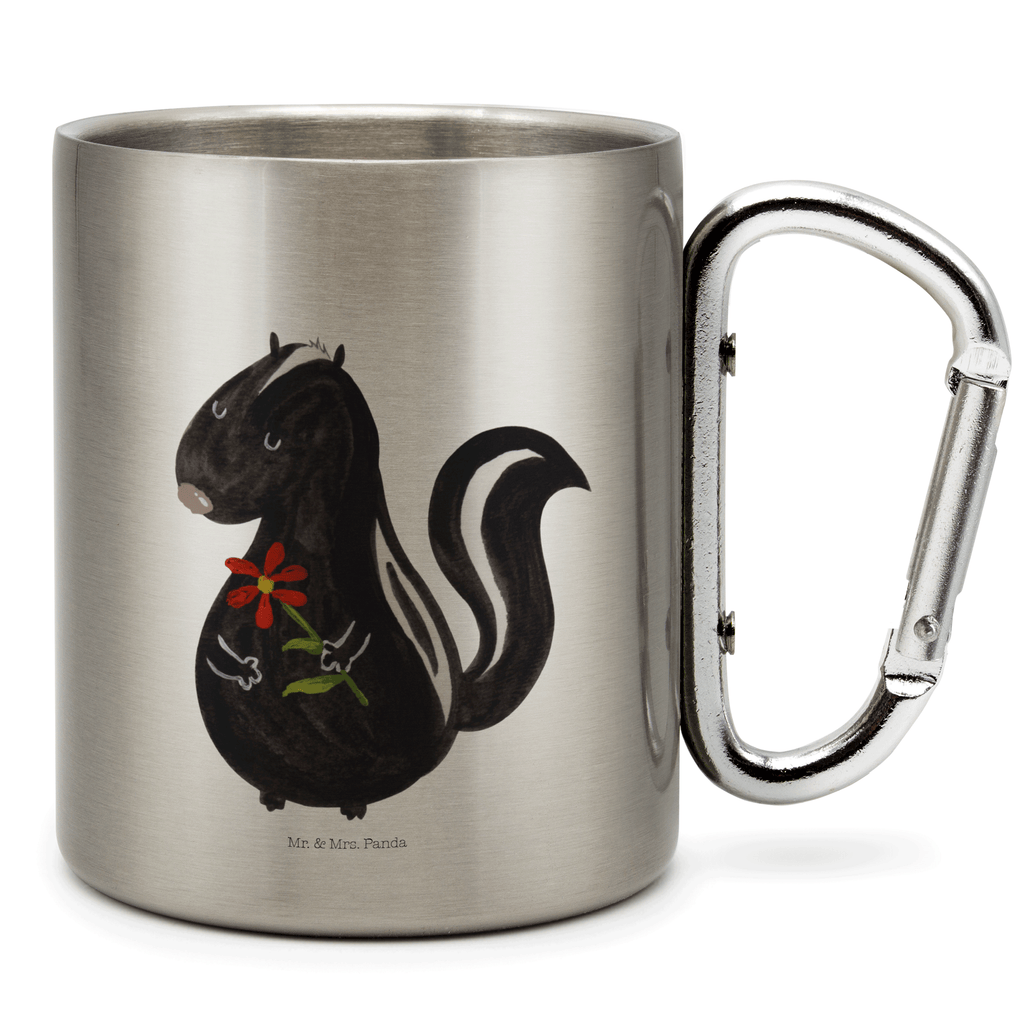 Edelstahlbecher Stinktier Blume Edelstahltasse, Karabiner, Edelstahlbecher, Outdoor, Camping, Tasse, Becher, Stinktier, Skunk, Wildtier, Raubtier, Stinker, Stinki, Tagträumer, verträumt, Dreams, Träume