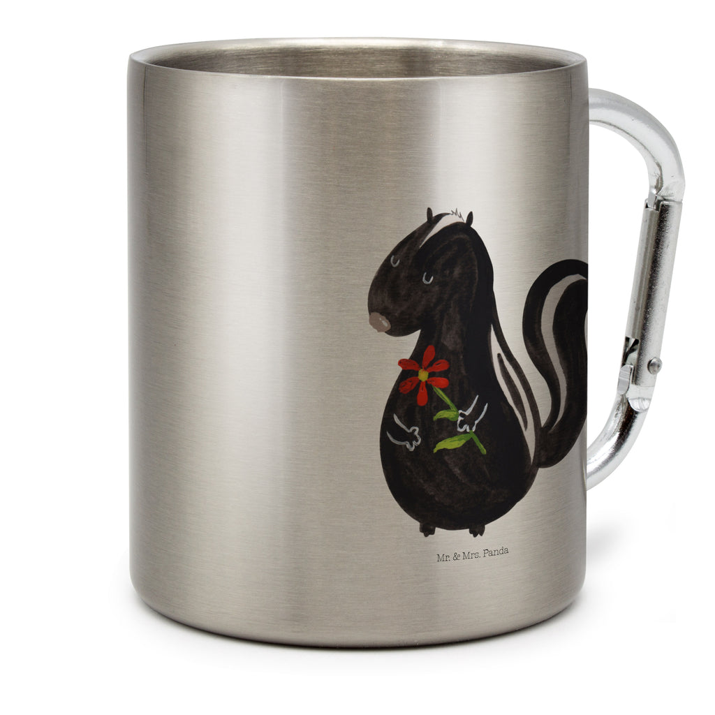 Edelstahlbecher Stinktier Blume Edelstahltasse, Karabiner, Edelstahlbecher, Outdoor, Camping, Tasse, Becher, Stinktier, Skunk, Wildtier, Raubtier, Stinker, Stinki, Tagträumer, verträumt, Dreams, Träume
