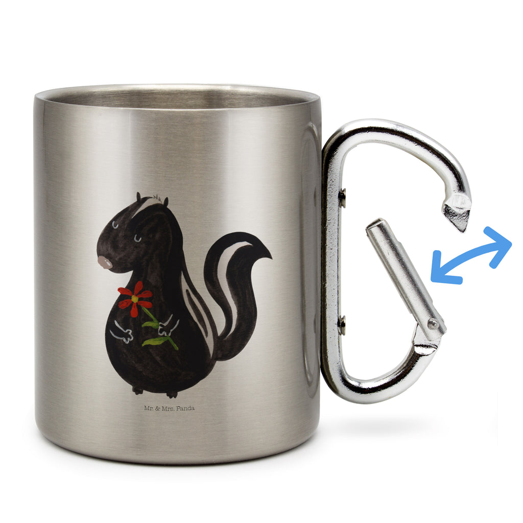 Edelstahlbecher Stinktier Blume Edelstahltasse, Karabiner, Edelstahlbecher, Outdoor, Camping, Tasse, Becher, Stinktier, Skunk, Wildtier, Raubtier, Stinker, Stinki, Tagträumer, verträumt, Dreams, Träume