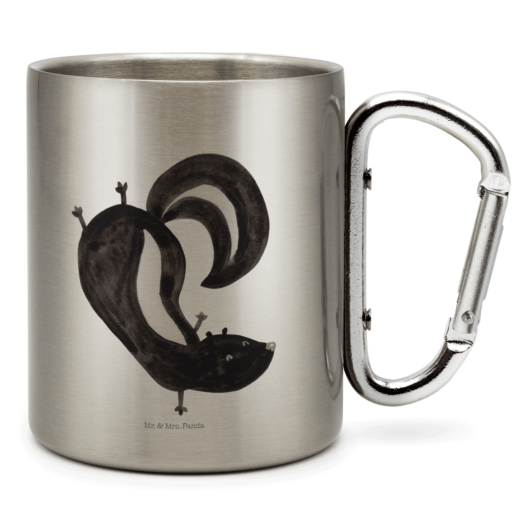 Edelstahlbecher Stinktier Handstand Edelstahltasse, Karabiner, Edelstahlbecher, Outdoor, Camping, Tasse, Becher, Stinktier, Skunk, Wildtier, Raubtier, Stinker, Stinki, Spielplatz, verpielt, Kind