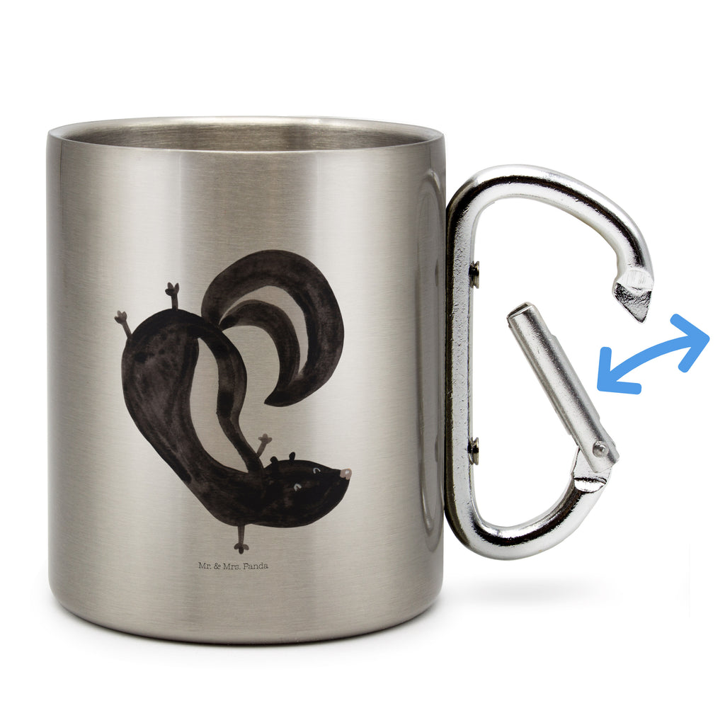 Edelstahlbecher Stinktier Handstand Edelstahltasse, Karabiner, Edelstahlbecher, Outdoor, Camping, Tasse, Becher, Stinktier, Skunk, Wildtier, Raubtier, Stinker, Stinki, Spielplatz, verpielt, Kind