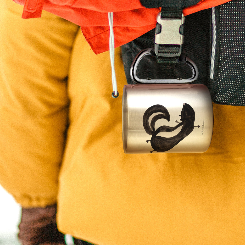 Edelstahlbecher Stinktier Handstand Edelstahltasse, Karabiner, Edelstahlbecher, Outdoor, Camping, Tasse, Becher, Stinktier, Skunk, Wildtier, Raubtier, Stinker, Stinki, Spielplatz, verpielt, Kind