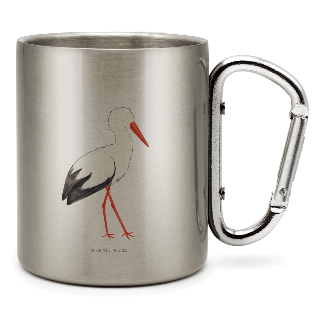 Edelstahlbecher Storch Edelstahltasse, Karabiner, Edelstahlbecher, Outdoor, Camping, Tasse, Becher, Tiermotive, Gute Laune, lustige Sprüche, Tiere, Storch, Störche, Schwangerschaft, Geburt, Mutter, Mütter, Mutter werden, Schwanger, Babybauch, Baby