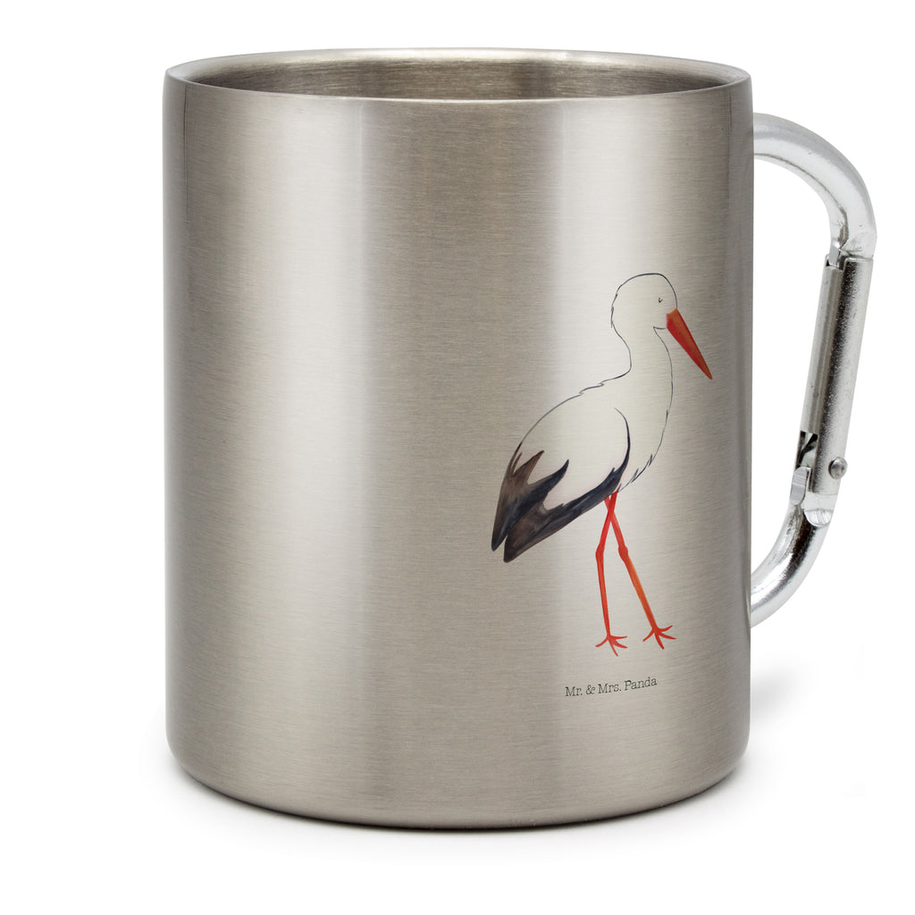 Edelstahlbecher Storch Edelstahltasse, Karabiner, Edelstahlbecher, Outdoor, Camping, Tasse, Becher, Tiermotive, Gute Laune, lustige Sprüche, Tiere, Storch, Störche, Schwangerschaft, Geburt, Mutter, Mütter, Mutter werden, Schwanger, Babybauch, Baby