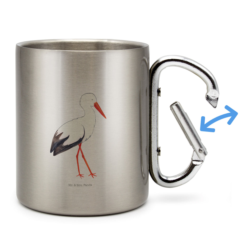 Edelstahlbecher Storch Edelstahltasse, Karabiner, Edelstahlbecher, Outdoor, Camping, Tasse, Becher, Tiermotive, Gute Laune, lustige Sprüche, Tiere, Storch, Störche, Schwangerschaft, Geburt, Mutter, Mütter, Mutter werden, Schwanger, Babybauch, Baby