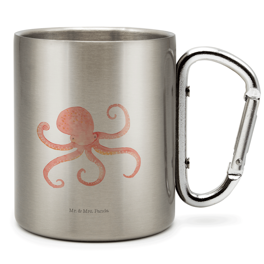 Edelstahlbecher Tintenfisch Edelstahltasse, Karabiner, Edelstahlbecher, Outdoor, Camping, Tasse, Becher, Tiermotive, Gute Laune, lustige Sprüche, Tiere, Meer, Meerestier, Krake, Tintenfisch, Arme, Wasser, Ozean