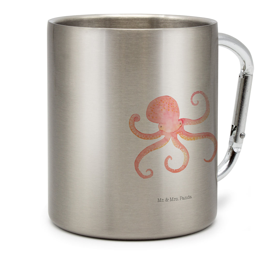 Edelstahlbecher Tintenfisch Edelstahltasse, Karabiner, Edelstahlbecher, Outdoor, Camping, Tasse, Becher, Tiermotive, Gute Laune, lustige Sprüche, Tiere, Meer, Meerestier, Krake, Tintenfisch, Arme, Wasser, Ozean