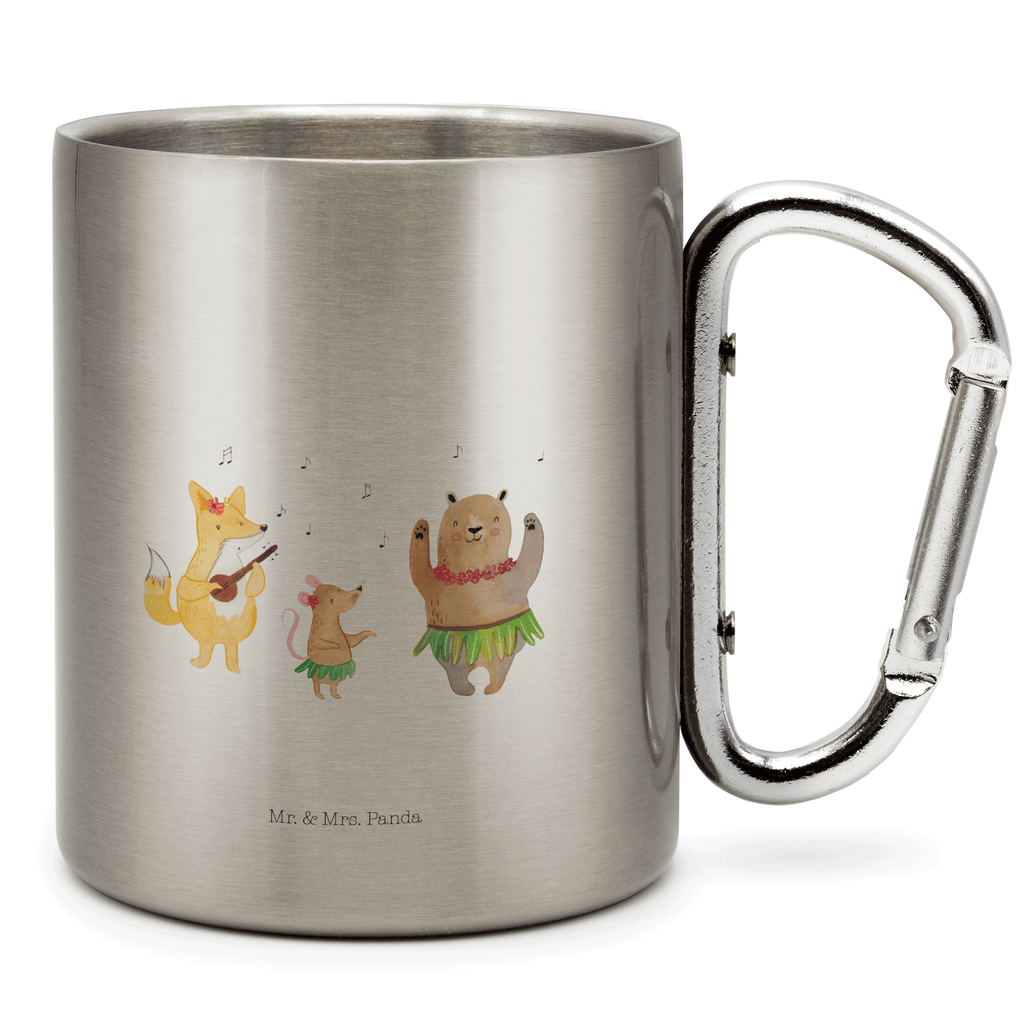 Edelstahlbecher Waldtiere Aloha Edelstahltasse, Karabiner, Edelstahlbecher, Outdoor, Camping, Tasse, Becher, Tiermotive, Gute Laune, lustige Sprüche, Tiere, Wald, Waldtiere, Musik, Aloha, Bär, Hase, Igel, Tanzen, Leben, Lachen
