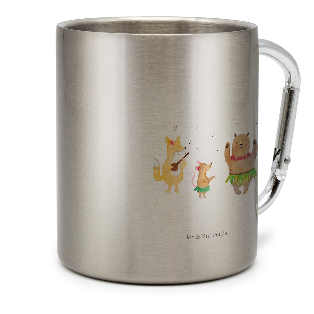 Edelstahlbecher Waldtiere Aloha Edelstahltasse, Karabiner, Edelstahlbecher, Outdoor, Camping, Tasse, Becher, Tiermotive, Gute Laune, lustige Sprüche, Tiere, Wald, Waldtiere, Musik, Aloha, Bär, Hase, Igel, Tanzen, Leben, Lachen