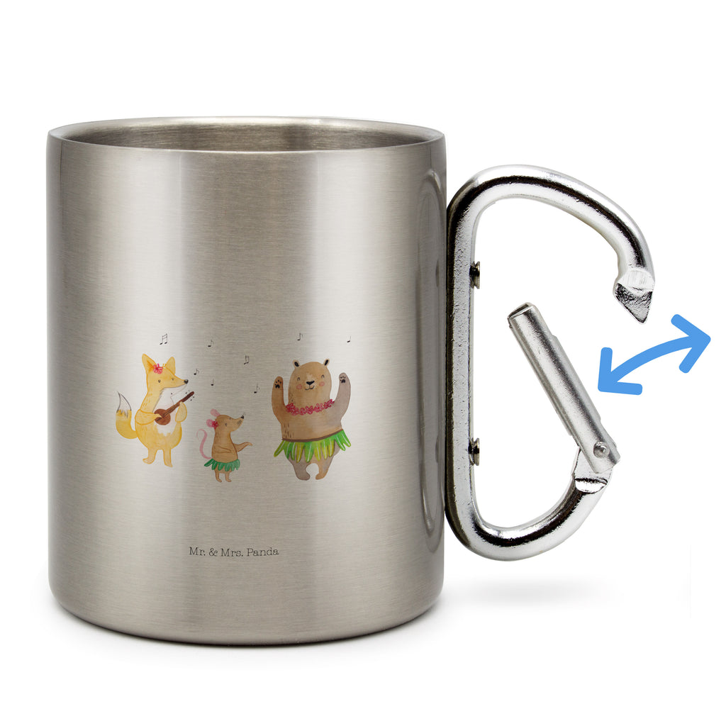 Edelstahlbecher Waldtiere Aloha Edelstahltasse, Karabiner, Edelstahlbecher, Outdoor, Camping, Tasse, Becher, Tiermotive, Gute Laune, lustige Sprüche, Tiere, Wald, Waldtiere, Musik, Aloha, Bär, Hase, Igel, Tanzen, Leben, Lachen