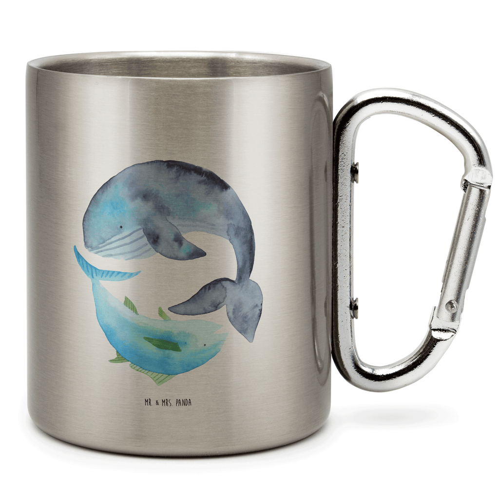 Edelstahlbecher Walfisch & Thunfisch Edelstahltasse, Karabiner, Edelstahlbecher, Outdoor, Camping, Tasse, Becher, Tiermotive, Gute Laune, lustige Sprüche, Tiere, Wal, Wahl, Tunfisch, Wortwitz lustig, Spruch lustig, Flachwitz, Witz, Spruch des Tages, Flachwitz Geschenk
