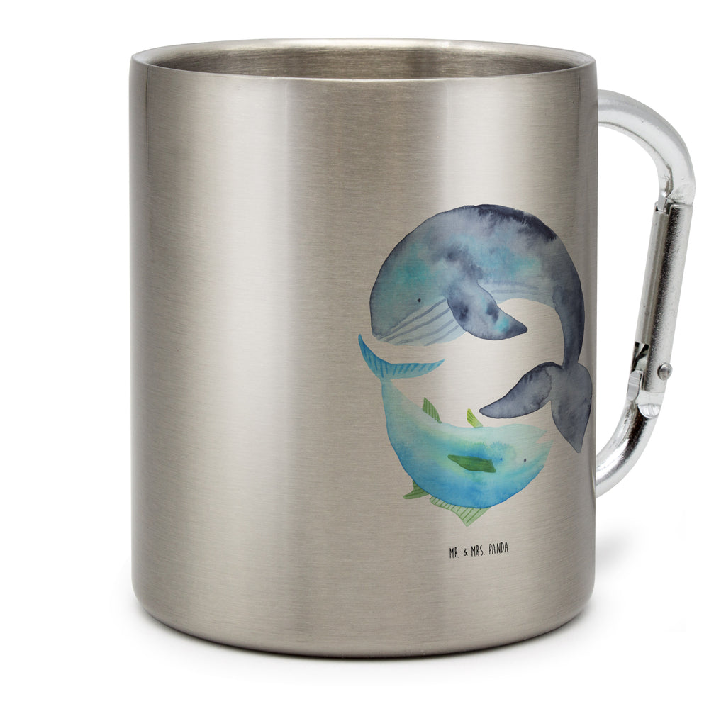 Edelstahlbecher Walfisch & Thunfisch Edelstahltasse, Karabiner, Edelstahlbecher, Outdoor, Camping, Tasse, Becher, Tiermotive, Gute Laune, lustige Sprüche, Tiere, Wal, Wahl, Tunfisch, Wortwitz lustig, Spruch lustig, Flachwitz, Witz, Spruch des Tages, Flachwitz Geschenk