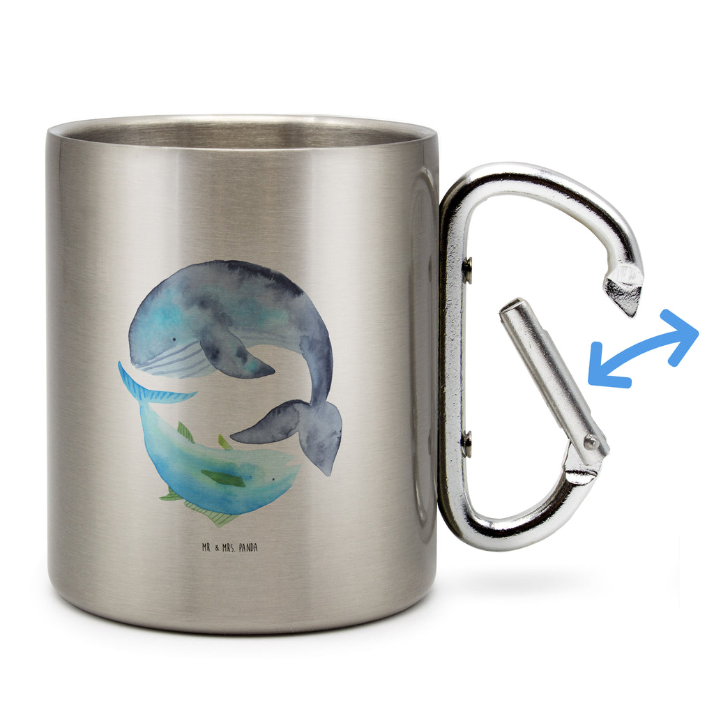 Edelstahlbecher Walfisch & Thunfisch Edelstahltasse, Karabiner, Edelstahlbecher, Outdoor, Camping, Tasse, Becher, Tiermotive, Gute Laune, lustige Sprüche, Tiere, Wal, Wahl, Tunfisch, Wortwitz lustig, Spruch lustig, Flachwitz, Witz, Spruch des Tages, Flachwitz Geschenk