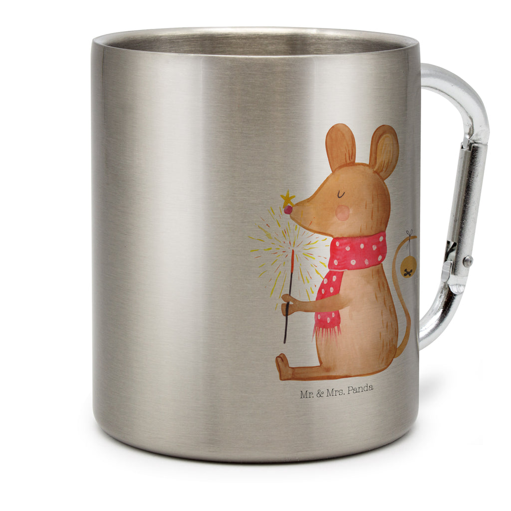 Edelstahlbecher Weihnachtsmaus Edelstahltasse, Karabiner, Edelstahlbecher, Outdoor, Camping, Tasse, Becher, Winter, Weihnachten, Weihnachtsdeko, Nikolaus, Advent, Heiligabend, Wintermotiv, Frohe Weihnachten, Weihnachtsgruß, Weihnachtsmotiv, Maus, Mäuschen, Weihnachtswunder