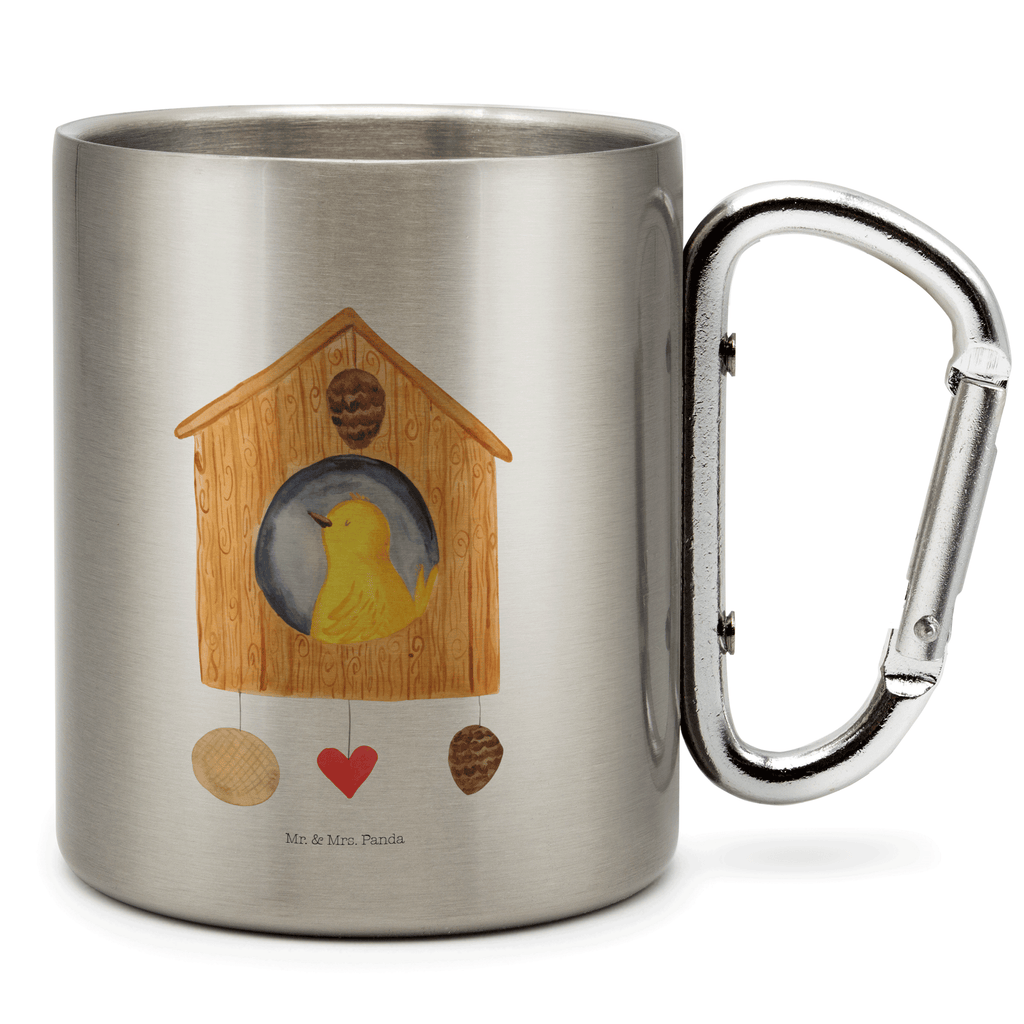 Edelstahlbecher Vogelhaus Edelstahltasse, Karabiner, Edelstahlbecher, Outdoor, Camping, Tasse, Becher, Tiermotive, Gute Laune, lustige Sprüche, Tiere, Vogel, Vögel, Vogelhaus, Vogelhäuschen, Home sweet home, Zuhause, Nest, Eigenheim, Familie, Wohnung, Haus, unser Haus, Lieblingsort, Castle