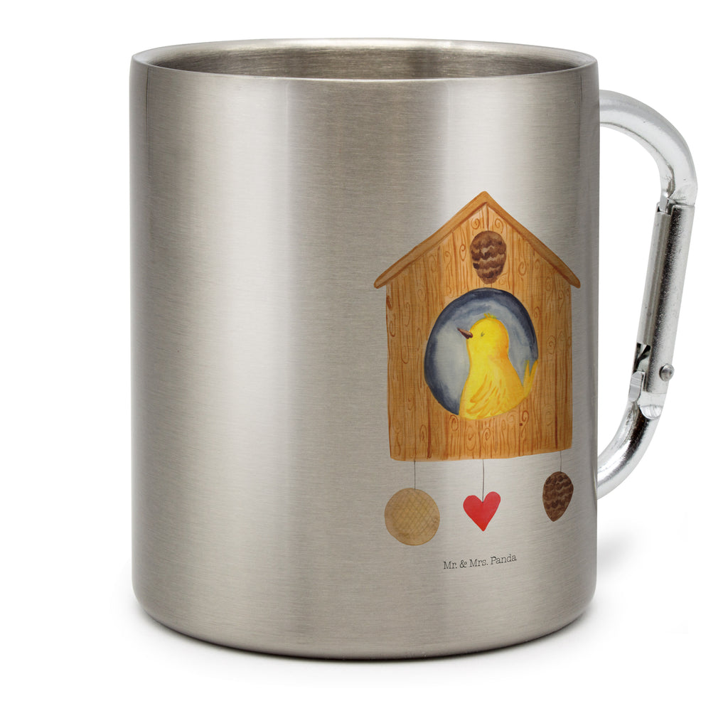 Edelstahlbecher Vogelhaus Edelstahltasse, Karabiner, Edelstahlbecher, Outdoor, Camping, Tasse, Becher, Tiermotive, Gute Laune, lustige Sprüche, Tiere, Vogel, Vögel, Vogelhaus, Vogelhäuschen, Home sweet home, Zuhause, Nest, Eigenheim, Familie, Wohnung, Haus, unser Haus, Lieblingsort, Castle