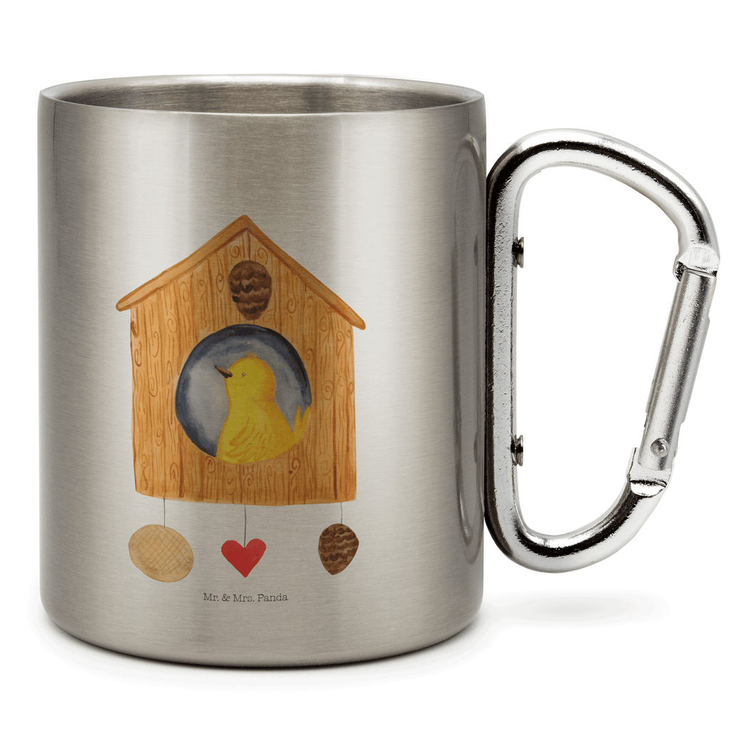 Edelstahlbecher Vogelhaus sweet Home Edelstahltasse, Karabiner, Edelstahlbecher, Outdoor, Camping, Tasse, Becher, Tiermotive, Gute Laune, lustige Sprüche, Tiere, Vogelhaus, Vogel, Home sweet Home, Einzug, Umzug, Geschenk, Einzugsgeschenk, Hausbau, Haus