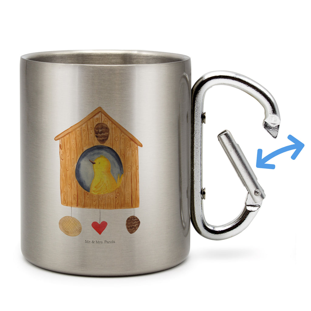Edelstahlbecher Vogelhaus sweet Home Edelstahltasse, Karabiner, Edelstahlbecher, Outdoor, Camping, Tasse, Becher, Tiermotive, Gute Laune, lustige Sprüche, Tiere, Vogelhaus, Vogel, Home sweet Home, Einzug, Umzug, Geschenk, Einzugsgeschenk, Hausbau, Haus